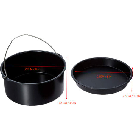 Poêle à Pizza 8 Pouces Noir Antiadhésive, Accessoire Friteuse en Acier Inoxydable pour Cuisson Gril, Lave-vaisselle (1/5)