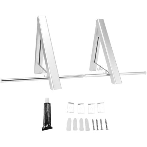Support mural escamotable en aluminium pour étendoir à linge invisible, idéal balcon, couleur argent. (1/5)