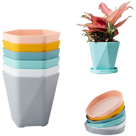 6 Pots de Fleurs en Plastique avec Soucoupes Épaisses pour Jardin Intérieur et Extérieur (1/5)