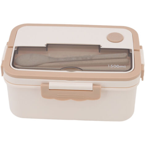 Boîte Bento Isotherme 1500ml avec Couverts - Récipient Repas Étudiant Portable en Plastique Résistant à la Chaleur, Beige (1/5)