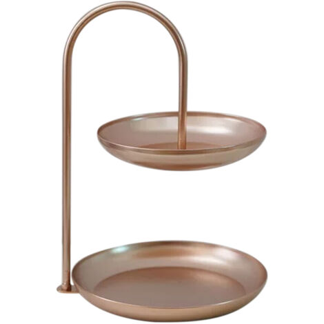 Plateau de Service 2 Étages en Fer Doré Rose Imperméable pour Table Basse et Réceptions