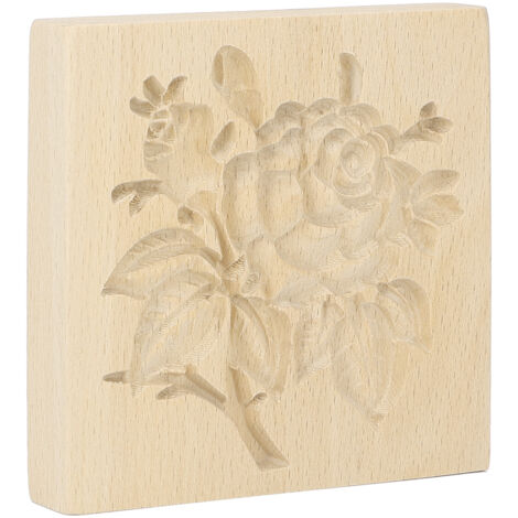Moule à Biscuits en Bois Réutilisable et Lavable, Facile à Démouler, Motif Sculpté Rose et Feuilles pour Pâtisserie Maison (1/5)