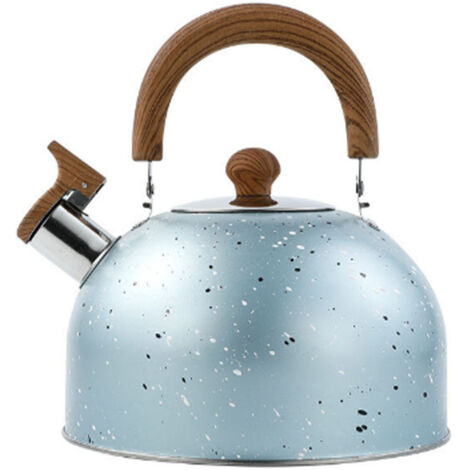 Bouilloire en acier inoxydable 2L, fond plat pour cuisinière à gaz et induction, sifflet intégré, grande capacité, couleur bleue. (1/5)
