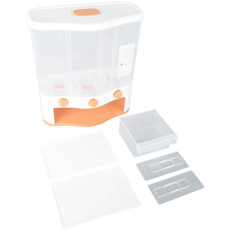 Boîte de Rangement pour Aliments Secs 6L avec Fenêtre Transparente et 3 Grilles Distributeur de Grains, Riz et Céréales, Capacité XL, Couvercle Orange (1/5)