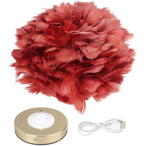 Lampe de Table à Plumes avec Variation d'Intensité, Recharge USB et Commande Tactile - Éclairage LED pour Chambre ou Café, Rouge Vin (1/5)