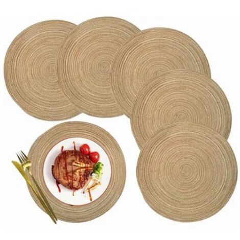 6 pièces Sous-verres Tressés Anti-dérapants Isothermes Décoratifs pour Table Maison Café 30cm Beige (1/5)