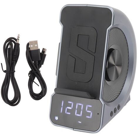 Enceinte Bluetooth 3 en 1 avec Horloge Alarme et Charge Sans Fil 10W Bleu pour Table de Chevet PC ABS (1/5)