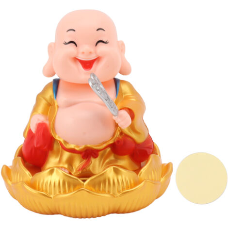 Statue de Bouddha solaire Maitreya hochement de tête, décoration pour voiture, ornements dorés pour la prospérité et la fortune (1/5)