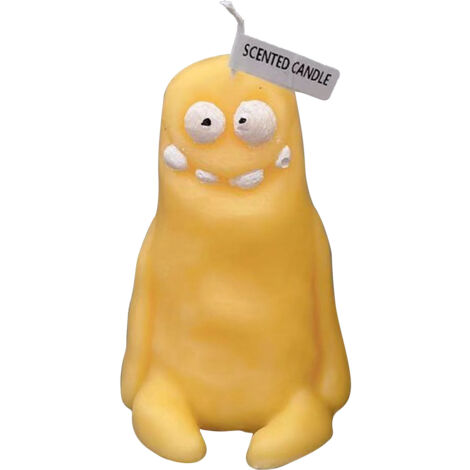 Bougie drôle en forme de bonhomme argile - Souvenir mignon et original, parfumée, couleur jaune vif (1/5)