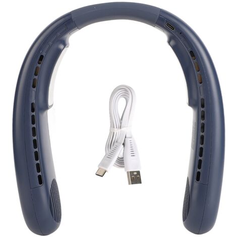 Ventilateur de cou portable avec refroidissement semi-conducteur, 3 vitesses, recharge USB, couleur bleue, léger et pratique