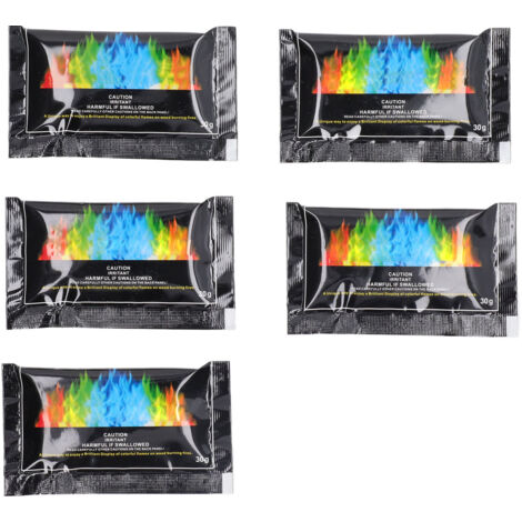 5 Sachets de Poudre Flammes Cosmiques Changeante Couleur Feu Longue Durée pour Intérieur et Extérieur 30g (1/5)