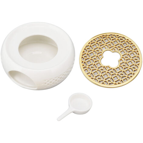 Chauffe-théière en porcelaine avec support creux, base ronde et bougeoir en alliage (1/5)