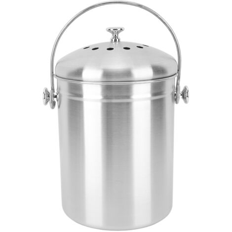 Bac à compost de comptoir en acier inoxydable, filtre à charbon anti-odeurs pour cuisine (1/5)