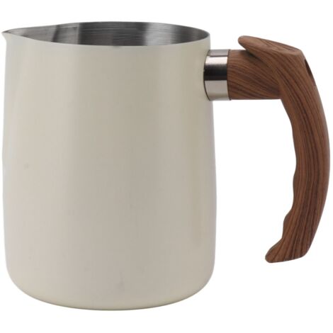 Pichet à lait inox 304 1000ml bec verseur anti-gouttes moussage parfait poignée ergonomique couleur blanc nacré (1/5)