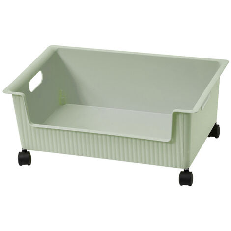 Boîte de rangement livres plastique avec roulettes, grande capacité, bac organisation classe vert clair pour fournitures scolaires. (1/5)