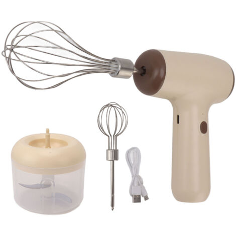 Hachoir à ail électrique sans fil, batteur à œufs USB rechargeable, accessoire de cuisine beige pour la pâtisserie (1/5)