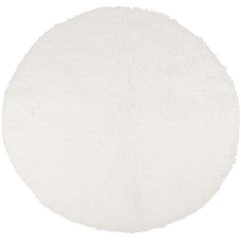 Tapis Rond en Peluche Doux et Épais, Anti-Dérapant pour Salon et Chambre, Moderne et Confortable, Couleur Blanc (1/5)