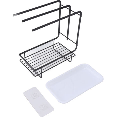 Porte-éponge avec bac d'égouttage, séchage rapide, fond aéré et anti-rouille pour évier de cuisine ou salle de bain, couleur noire (1/5)