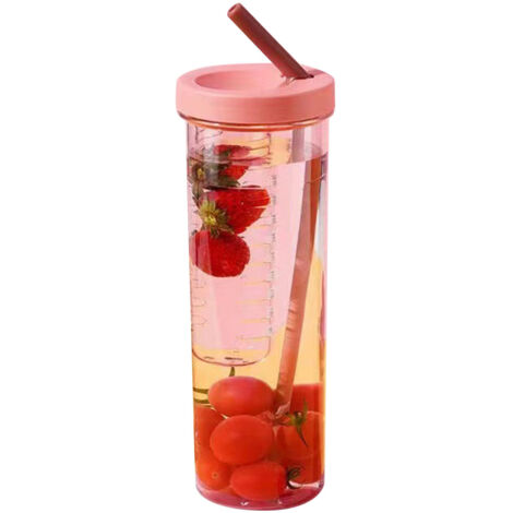 Gobelet à boire 700ml rose avec paille, bouteille d'eau portable en plastique transparent pour jus (1/5)