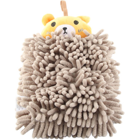 Serviette Main Enfant Microfibre Absorbante Douce avec Anneau Suspendu Motif Ours pour Salle de Bain Cuisine (1/5)