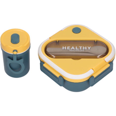 Boîte Bento Étudiants Travail Portable Anti-Fuites avec Couverts - Design Minimaliste Mignon Bleu (1/5)