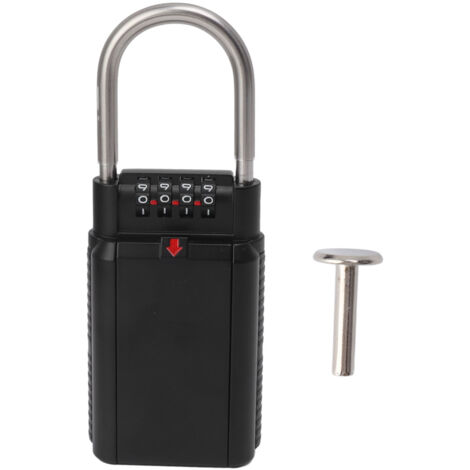 Coffre-fort à clé avec code à 4 chiffres, boîte de sécurité métallique pour maison, usine ou bureau, couleur noire (1/5)