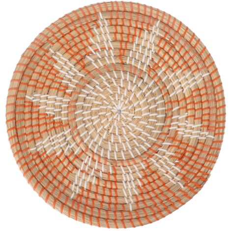 Ornement mural rond en herbe tressé à la main 35cm pour décoration salon ou cuisine (1/5)