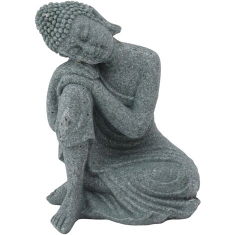 Statue de Bouddha en Grès Vert Sculpture Bouddhiste Assise Décoration pour Salon Jardin Zen