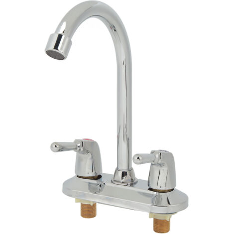 Robinet de Lavabo 2 Poignées 2 Trou, Plaque de Décoration, Mitigeur Eau Chaude Froide pour Salle de Bain et Cuisine (1/5)