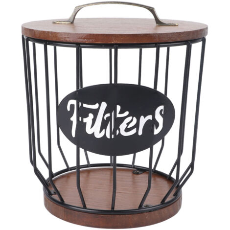 Porte-filtre à café rustique avec couvercle - Rangement pour filtres et dosettes - Accessoire déco bar et comptoir - Noir 0291 F (1/5)