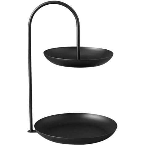 Plateau de Service à Fruits en Fer à 2 Niveaux, Plateau de Stockage Étanche Multiniveau pour Table Basse et Fêtes, Noir (1/5)