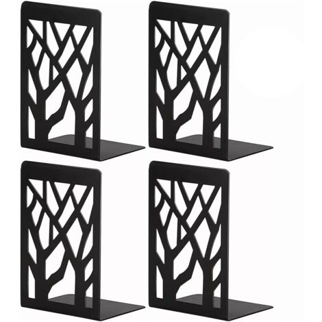 4PCS Serre-Livres en Fer Massif Décoratifs, Support de Livres Haut pour Bureau, École, Maison - Idée Cadeau Pratique Noir (1/5)