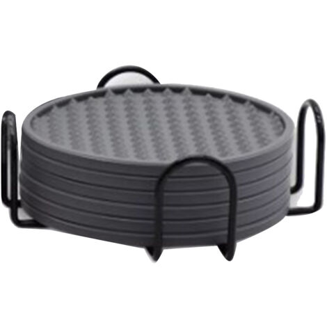 Lot de 6 dessous de verre en silicone antidérapants, résistants à la chaleur, avec support pour cuisine et salon, couleur gris (1/5)