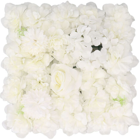 Panneau Mural Fleurs Artificielles Roses Soie 38x38cm Décoration Fond de Scène Mariage Fête Événement Blanc (1/5)