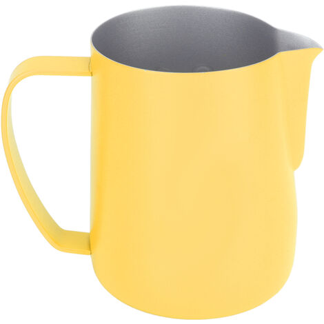 Pichet à lait inox 450ml design biseauté pour art latte, couleur jaune pâle, mousseur à lait pour café. (1/5)