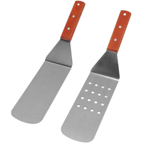 Spatule de Cuisson Ronde en Acier Inoxydable avec Manche en Bois pour Barbecue, Résistante à la Chaleur et Facile à Nettoyer (1/5)