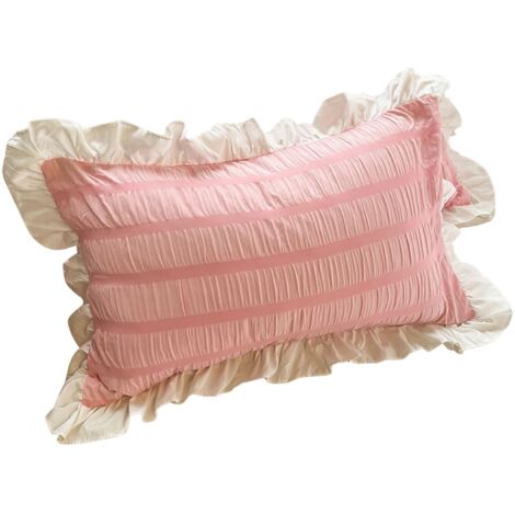 Housses d'oreiller unies pour étudiants - Couvertures respirantes et mignonnes pour dortoir - Rose 48x74 cm (1/5)