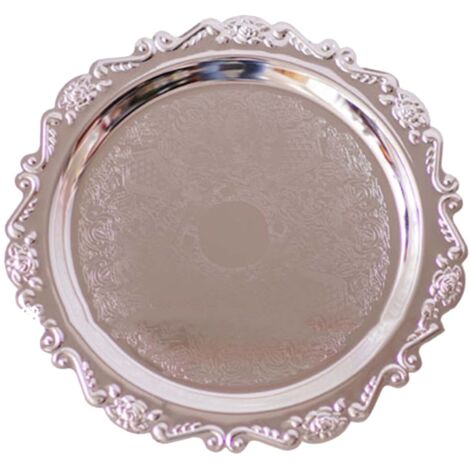 Assiette Ronde Métal pour Fruits, Gâteau et Desserts - Plateau Décoratif Argenté pour Mariage et Fêtes (1/5)