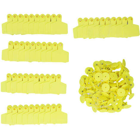 Étiquettes d'oreille vierges pour bétail - 100 pièces jaunes pour vaches, veaux, chèvres, moutons et porcs