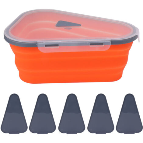 Boîte à Pizza Réutilisable et Extensible avec 5 Plateaux Micro-ondes, Boîte en Silicone Ajustable Orange (1/5)