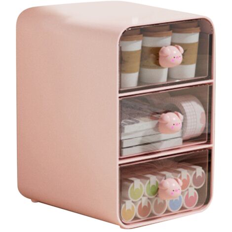 Boîte de Rangement Cosmétique Type Tiroir - Organisateur Maquillage Étagère de Bureau Rose pour Étudiant Dortoir (1/5)