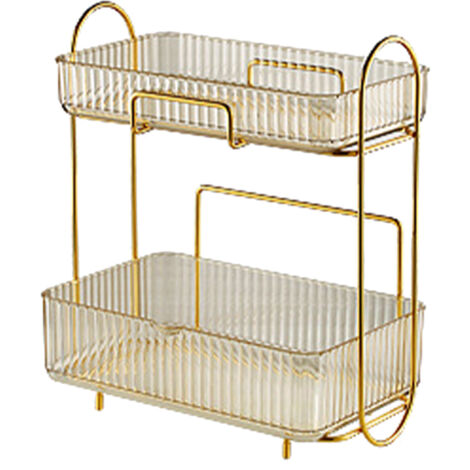 Organisateur de Maquillage 2 Niveaux Grand Capacité pour Salle de Bain et Commode, Étagère Ambre (1/5)