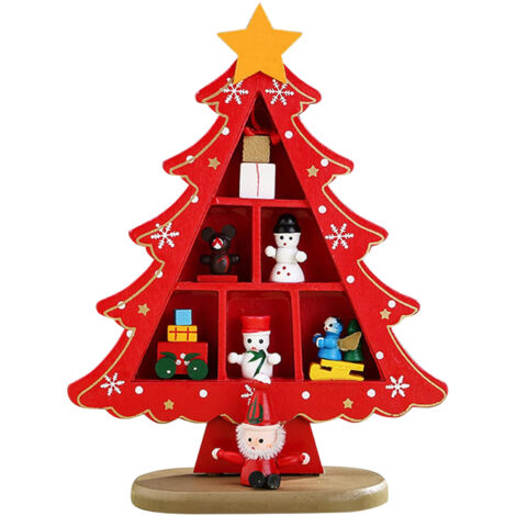 Sapin de Noël en Bois Miniature pour Bureau - Décoration de Table Élégante pour Hôtel, Centre Commercial ou Maison - Rouge Festif (1/5)