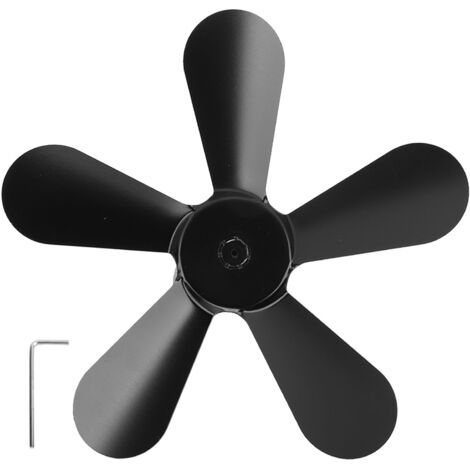 Pales de ventilateur de poêle 5 lames en alliage d'aluminium, remplacement pour ventilateur de cheminée noir, alimenté par chaleur (1/5)