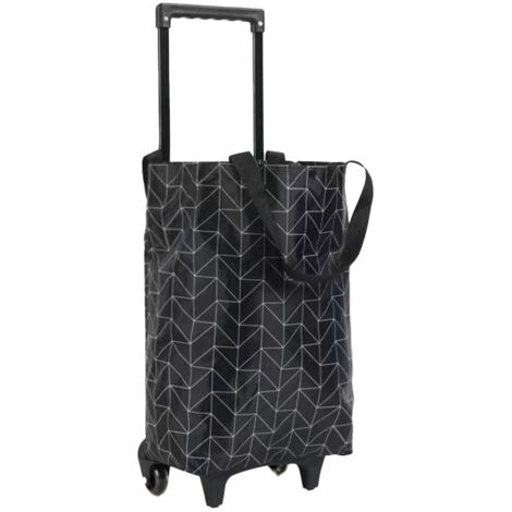 Chariot de courses pliable et portable en tissu Oxford avec roues et poignée télescopiable pour voyage - Ligne noire (1/5)