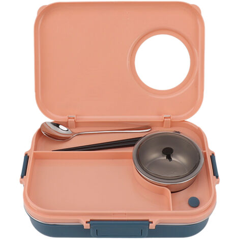 Boîte Bento 4 Compartiments 1200ml Acier Inoxydable 304 Isotherme avec Bol à Soupe Couvert Cuillère Baguettes Contenant Repas Étudiants Bureau Rose (1/5)