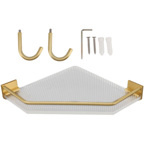 Étagère Murale Angulaire Acrylique Sans Perçage, Étagère Flottante pour Salle de Bain et Cuisine, Support de Rangement Doré avec Crochet (1/5)