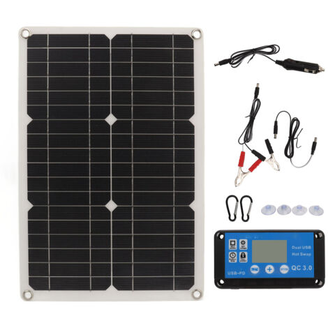 Kit Solaire 100W Complet avec Panneau 100W, Régulateur 20A IP67 pour Charge 12V/24V en Extérieur (1/5)