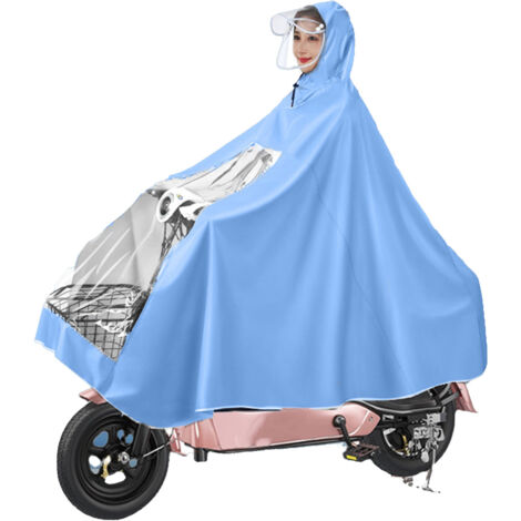 Cape de pluie étendue pour moto électrique et scooter, protection complète avec casque intégré, bleu ciel taille XXXL (1/5)