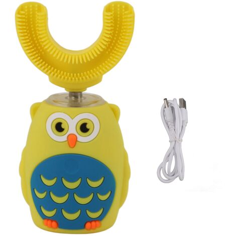 Brosse à dents électrique ultrasonique en forme de U, recharge USB, design mignon pour enfants - Jaune (1/5)